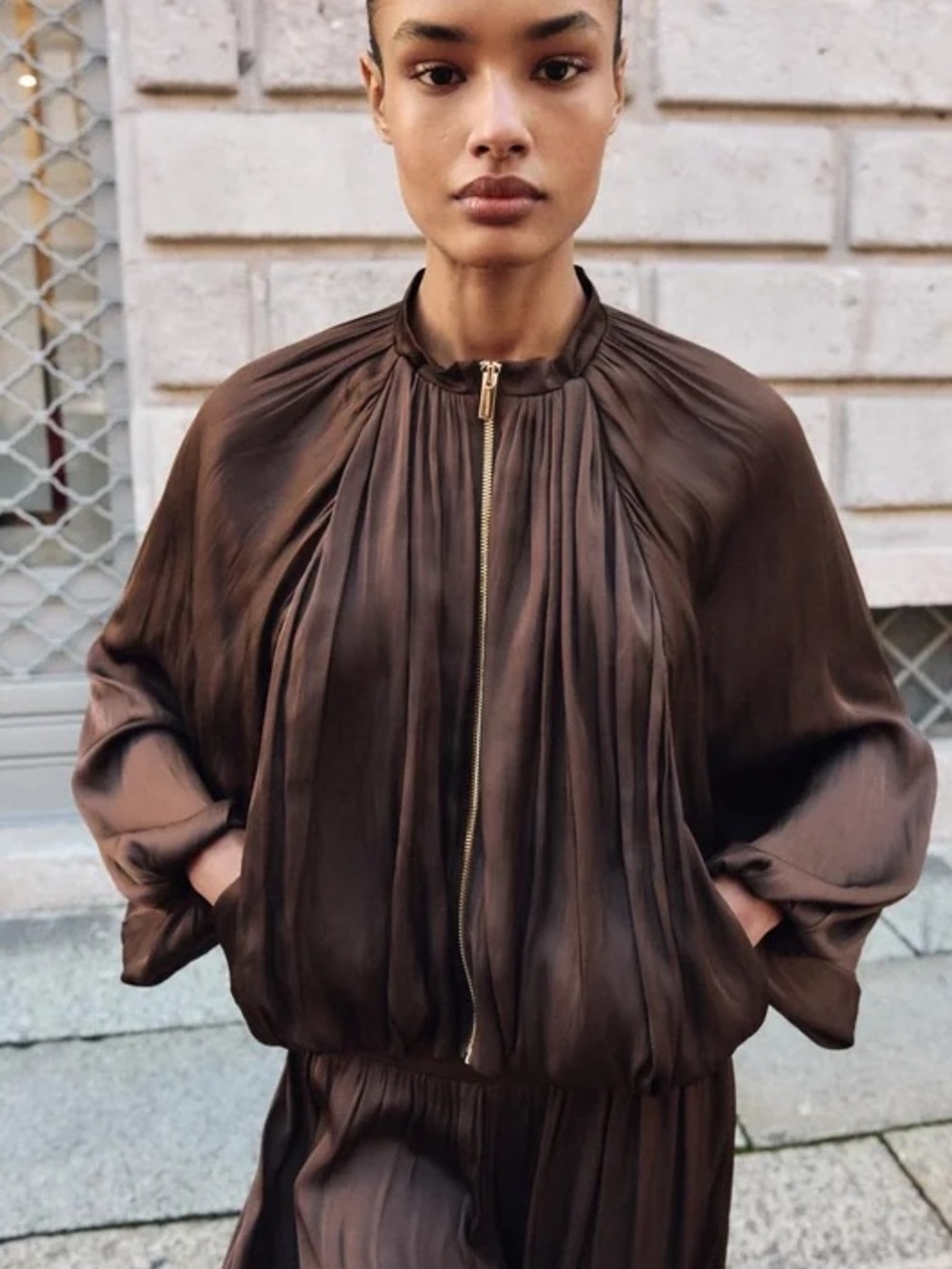 Zara satin effect bomber jacket M